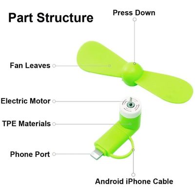 Επικαιροποιητικό σελίδας μεταξιού 2 σε 1 USB Mini Fan για iPhone και Android Type-C Μόνο 15g